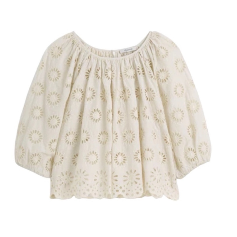 Madewell Embroidered Shirred Puff-Sleeve Top in Floral Eyelet